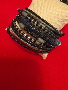 Stacked Black Bead & Hematite Multi-Strand Bracelet